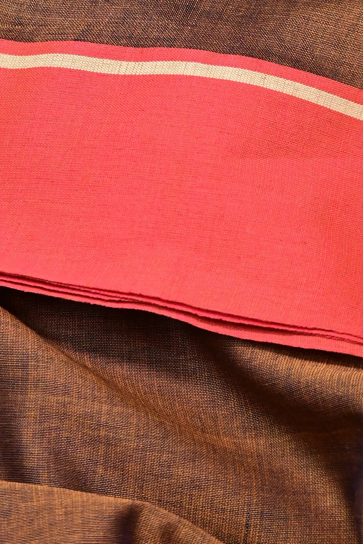 Mustard cotton saree with striped red pallu, border