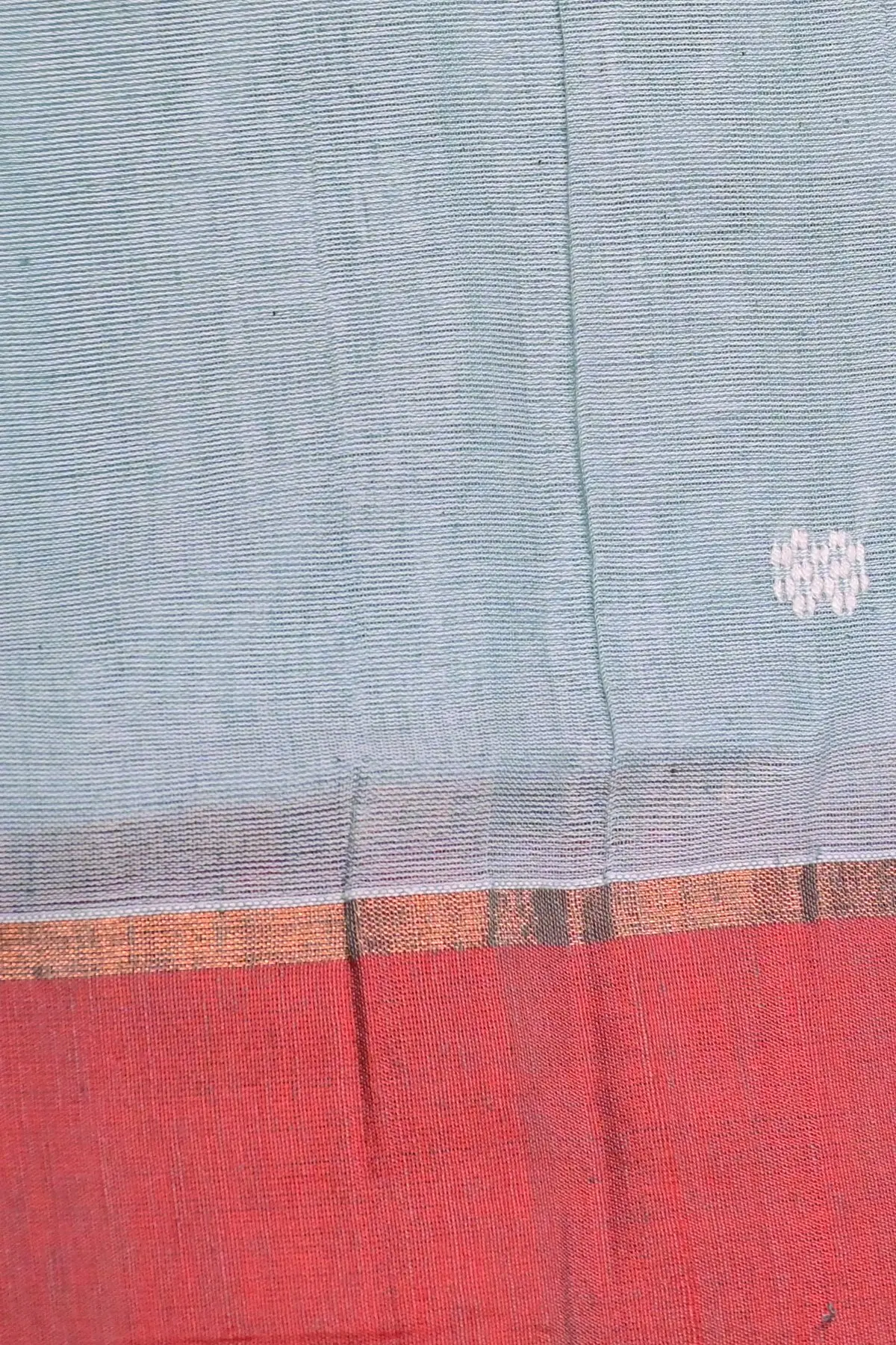 Sage cotton saree with red border and ladder stripes, border