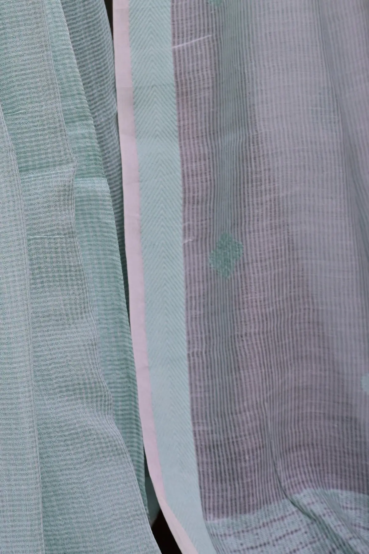 Mint cotton saree with fine checks, pallu