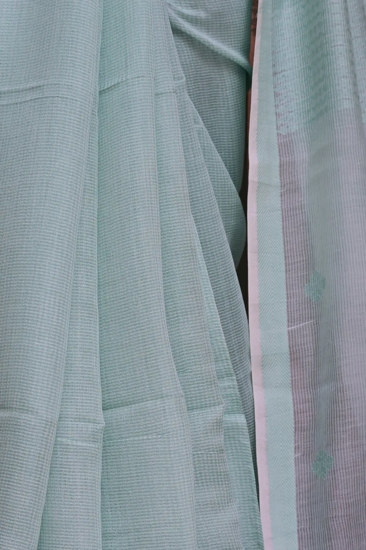 Mint cotton saree with fine checks, overall view